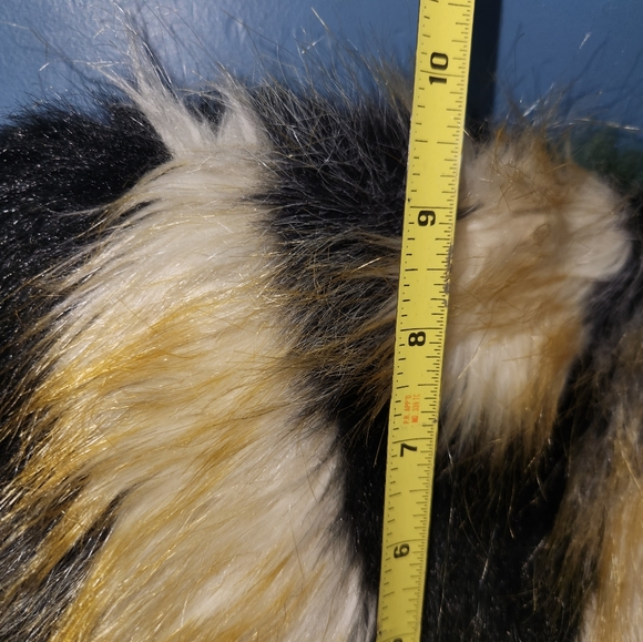 Faux fur clutch bag / cosmetic bag - green/black/yellow - large size - 12x10 - Picture 6 of 7